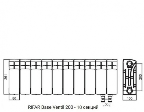 Биметалический радиатор Rifar Base Ventil 200 (правый) 10 секций фото 2 бла