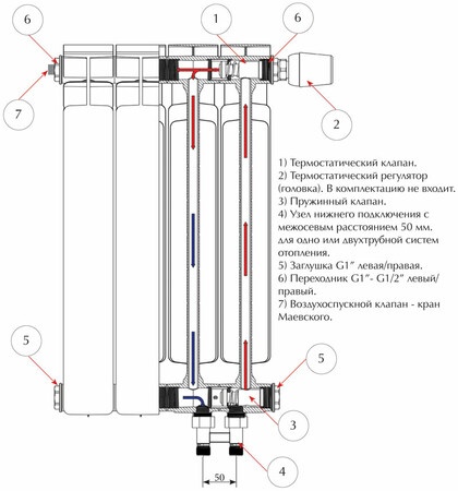 Биметалический радиатор Rifar Base Ventil 200 (правый) 10 секций фото 4 бла